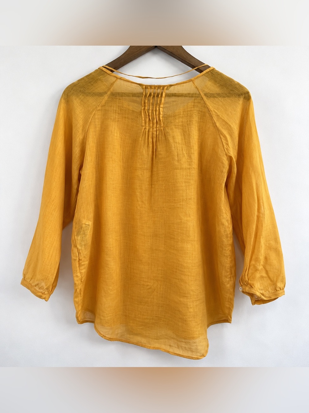Zara Mustard Yellow Ramie Cotton Embroidered Boho Blouse S - Picture 2 of 11